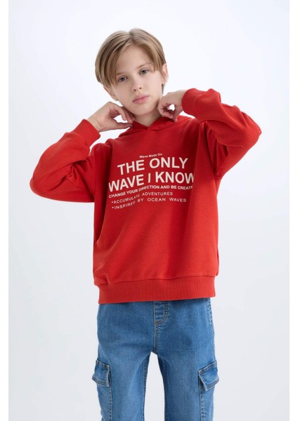 Erkek Çocuk Oversize Geniş Kalıp Kapüşonlu Baskılı Sweatshirt D7399A825SP