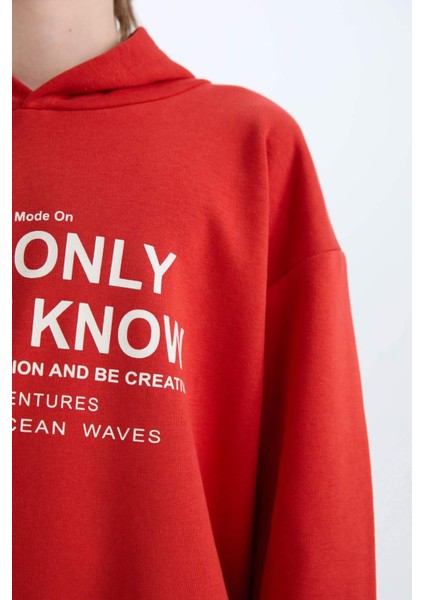 Erkek Çocuk Oversize Geniş Kalıp Kapüşonlu Baskılı Sweatshirt D7399A825SP