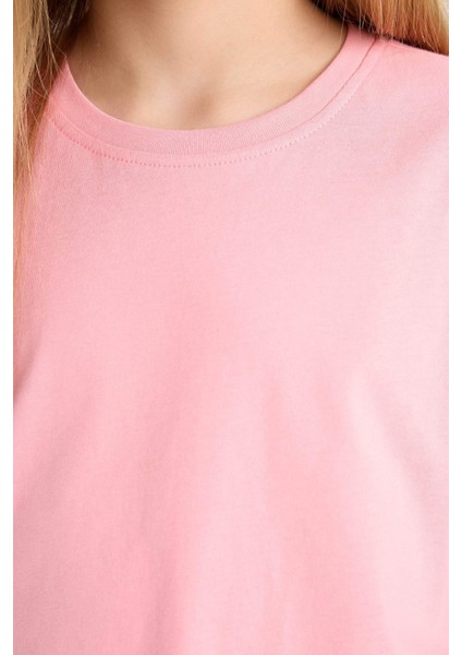 Kız Çocuk Relax Fit Bisiklet Yaka Basic Düz Kısa Kollu Tişört Z5095A625SM