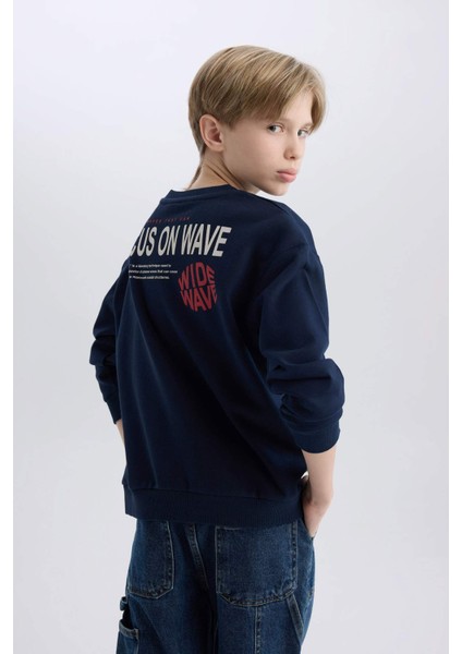 Erkek Çocuk Oversize Geniş Kalıp Bisiklet Yaka Sırt Baskılı Sweatshirt D7402A825SP