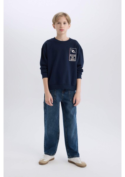 Erkek Çocuk Oversize Geniş Kalıp Bisiklet Yaka Sırt Baskılı Sweatshirt D7402A825SP