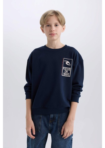 Erkek Çocuk Oversize Geniş Kalıp Bisiklet Yaka Sırt Baskılı Sweatshirt D7402A825SP