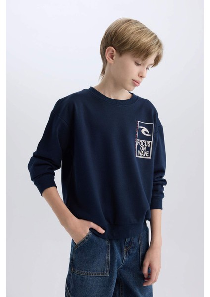 Erkek Çocuk Oversize Geniş Kalıp Bisiklet Yaka Sırt Baskılı Sweatshirt D7402A825SP