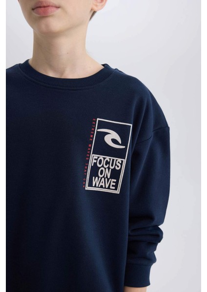 Erkek Çocuk Oversize Geniş Kalıp Bisiklet Yaka Sırt Baskılı Sweatshirt D7402A825SP