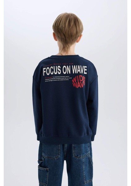 Erkek Çocuk Oversize Geniş Kalıp Bisiklet Yaka Sırt Baskılı Sweatshirt D7402A825SP