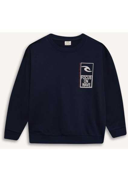 Erkek Çocuk Oversize Geniş Kalıp Bisiklet Yaka Sırt Baskılı Sweatshirt D7402A825SP