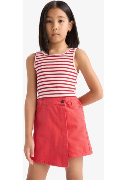 Kız Çocuk Bisiklet Yaka Çizgili Atlet Z7814A625HS