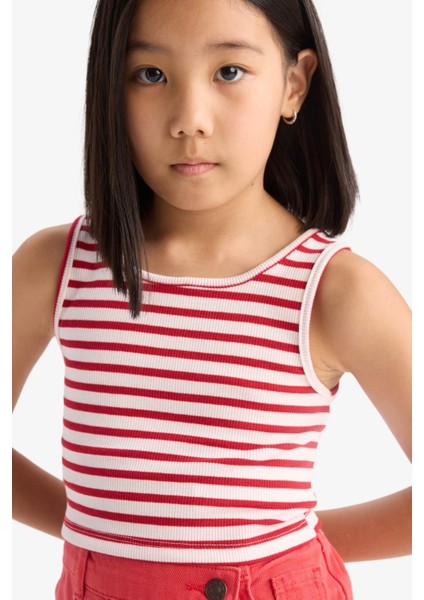 Kız Çocuk Bisiklet Yaka Çizgili Atlet Z7814A625HS