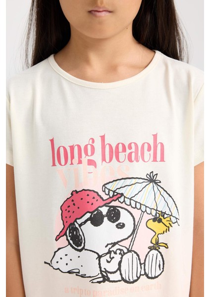 Kız Çocuk Snoopy Pijama Takımı Kısa Kollu Üst Beli Lastikli Kısa Şort D9831A824WN