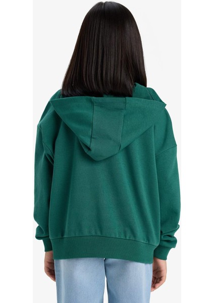 Kız Çocuk Kapüşonlu Basic Düz Cepli Okul Fermuarlı Sweatshirt D9079A825SP