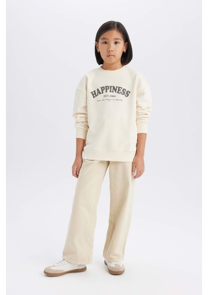 Kız Çocuk Relax Fit Bisiklet Yaka Baskılı Okul Sweatshirt D9078A825SP