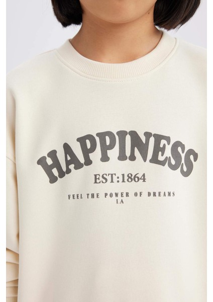 Kız Çocuk Relax Fit Bisiklet Yaka Baskılı Okul Sweatshirt D9078A825SP