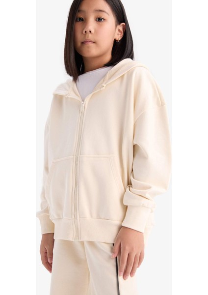 Kız Çocuk Kapüşonlu Basic Düz Cepli Okul Fermuarlı Sweatshirt D9079A825SP