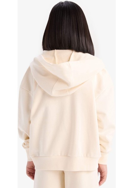 Kız Çocuk Kapüşonlu Basic Düz Cepli Okul Fermuarlı Sweatshirt D9079A825SP