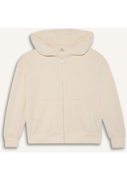 Kız Çocuk Kapüşonlu Basic Düz Cepli Okul Fermuarlı Sweatshirt D9079A825SP