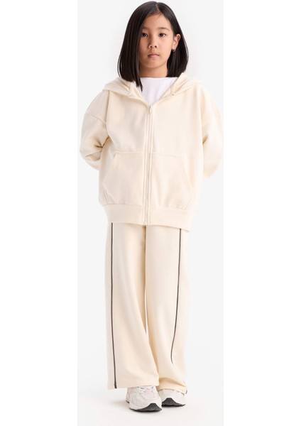 Kız Çocuk Kapüşonlu Basic Düz Cepli Okul Fermuarlı Sweatshirt D9079A825SP