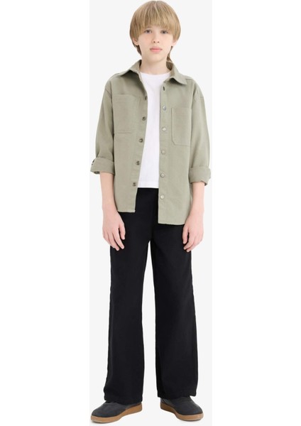 Erkek Çocuk Oversize Geniş Kalıp Polo Yaka Twill Uzun Kollu Gömlek D7793A825SP