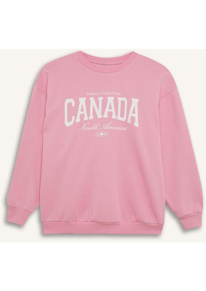 Oversize Geniş Kalıp Bisiklet Yaka Baskılı Kalın Sweatshirt D9805AX24WN