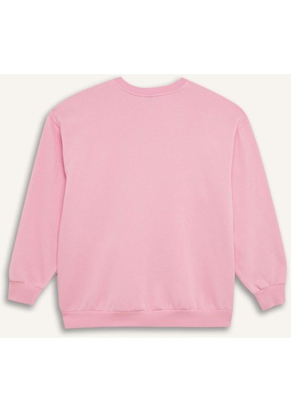 Oversize Geniş Kalıp Bisiklet Yaka Baskılı Kalın Sweatshirt D9805AX24WN