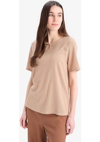 Regular Fit Yuvarlak Yaka Basic Düz Bürümcük Kısa Kollu Tişört D8659AX25SP