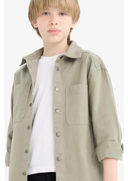 Erkek Çocuk Oversize Geniş Kalıp Polo Yaka Twill Uzun Kollu Gömlek D7793A825SP