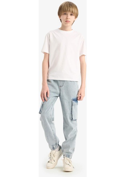 Erkek Çocuk Kargo Cepli Esnek Bantlı Jogger Paça Jean Pantolon E0246A825SM