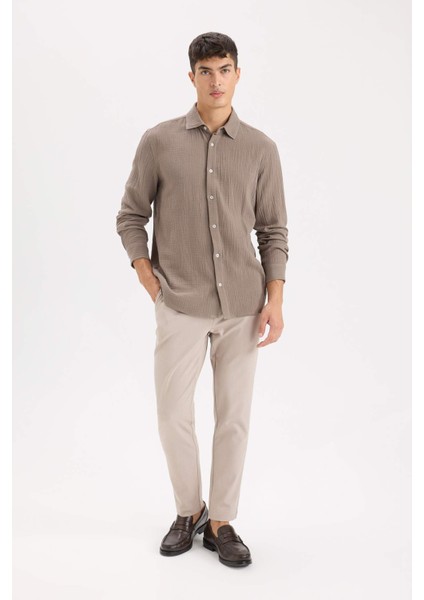 %100 Pamuk Regular Fit Polo Yaka Müslin Uzun Kollu Gömlek W7832AZ25SP