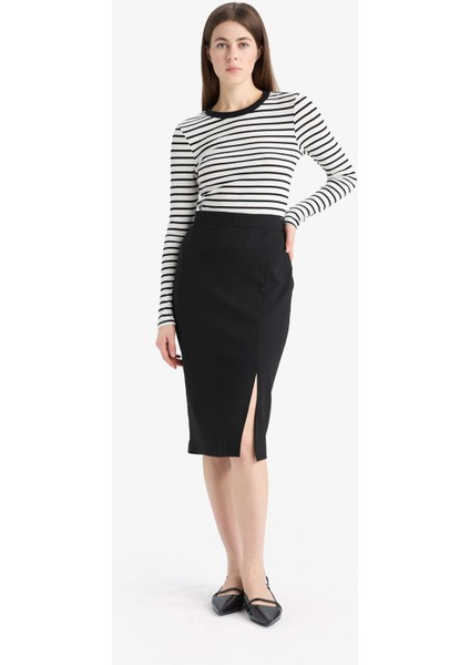 Basic Düz Normal Bel Yırtmaçlı Midi Kalem Etek Y6466AZ25SP