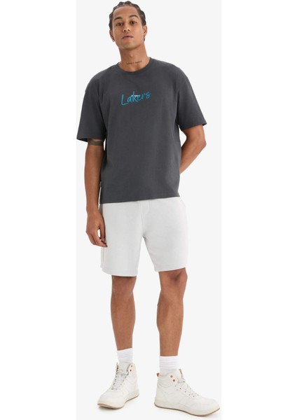 NBA Los Angeles Lakers Boxy Fit Bisiklet Yaka Sırt Baskılı Kısa Kollu Tişört E0133AX25SP