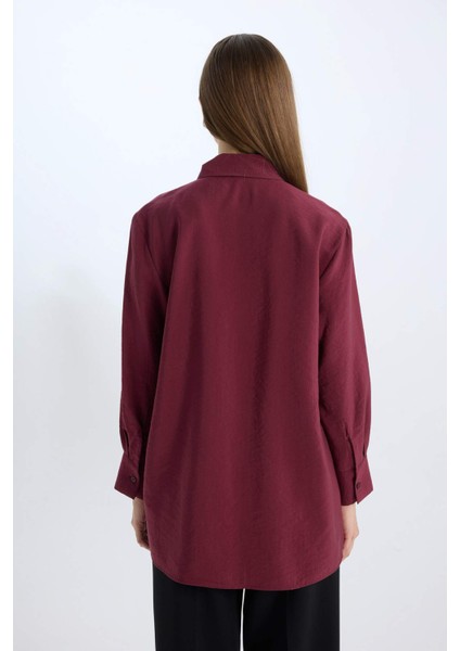 Relax Fit Modal Basic Düz Uzun Kollu Gömlek Tunik D8523AX24WN
