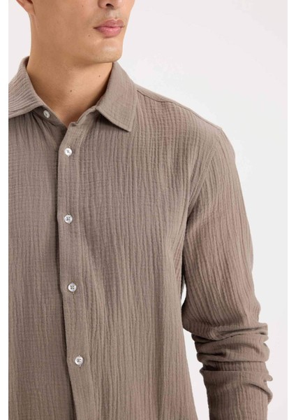 %100 Pamuk Regular Fit Polo Yaka Müslin Uzun Kollu Gömlek W7832AZ25SP