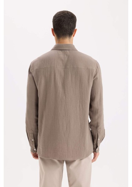 %100 Pamuk Regular Fit Polo Yaka Müslin Uzun Kollu Gömlek W7832AZ25SP