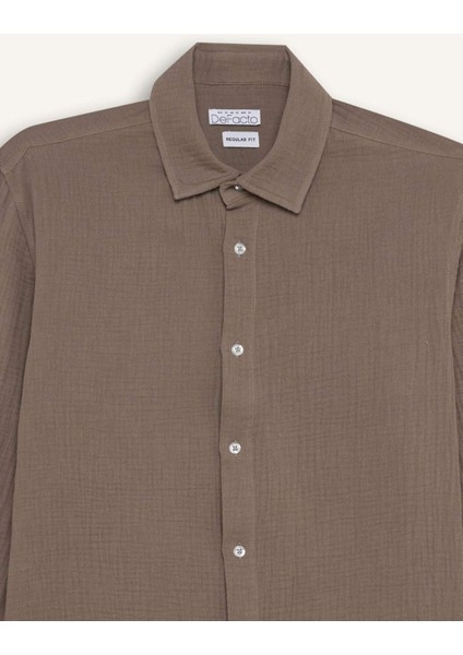 %100 Pamuk Regular Fit Polo Yaka Müslin Uzun Kollu Gömlek W7832AZ25SP