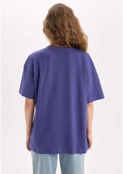 Oversize Geniş Kalıp Bisiklet Yaka Basic Düz Kısa Kollu Tişört V4136AZ25SM