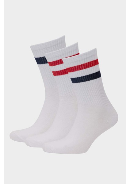 Erkek Rahat Lastikli 3'lü Pamuklu Uzun Çorap D9656AXNS
