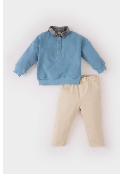 Erkek Bebek 2'li Takım Gömlek Yaka Sweatshirt Beli Lastikli Alt E0321A525SP