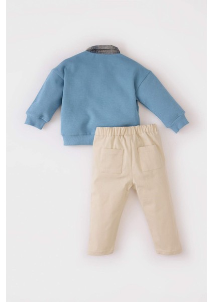 Erkek Bebek 2'li Takım Gömlek Yaka Sweatshirt Beli Lastikli Alt E0321A525SP