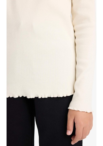 Kız Çocuk Okula Dönüş Slim Fit Dar Kesim Bisiklet Yaka Ribana Uzun Kollu Basic Düz Tişört B7452A825SP