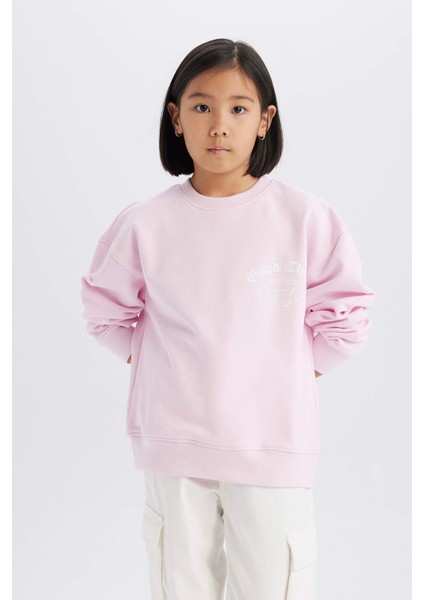 Kız Çocuk Relax Fit Bisiklet Yaka Baskılı Okul Sweatshirt D9078A825SP