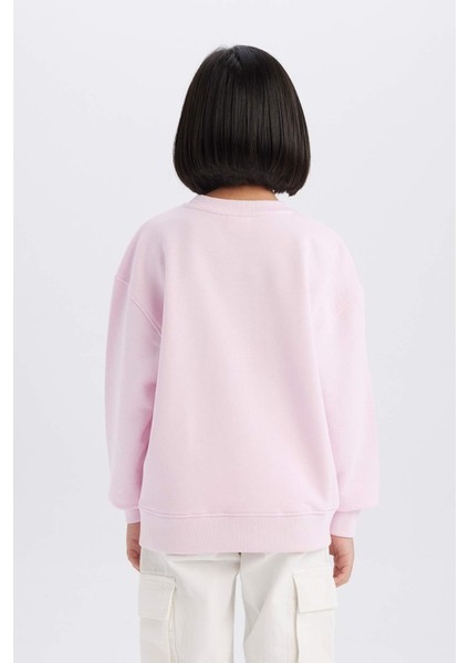 Kız Çocuk Relax Fit Bisiklet Yaka Baskılı Okul Sweatshirt D9078A825SP