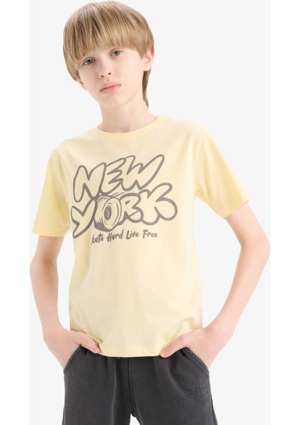 Erkek Çocuk Bisiklet Yaka Baskılı Kısa Kollu Tişört E0077A825SM