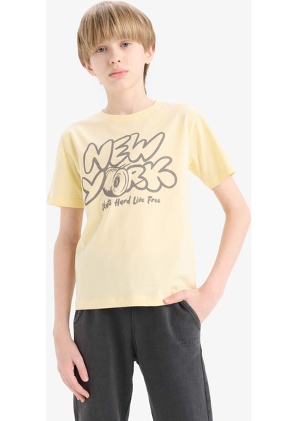 Erkek Çocuk Bisiklet Yaka Baskılı Kısa Kollu Tişört E0077A825SM