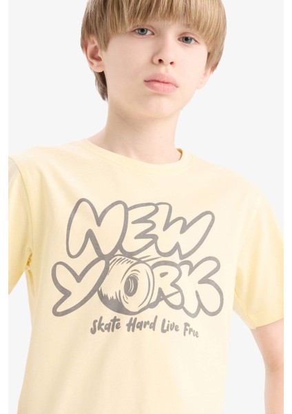 Erkek Çocuk Bisiklet Yaka Baskılı Kısa Kollu Tişört E0077A825SM