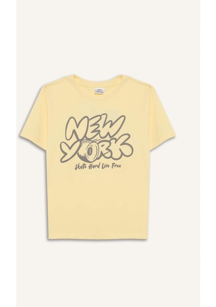 Erkek Çocuk Bisiklet Yaka Baskılı Kısa Kollu Tişört E0077A825SM