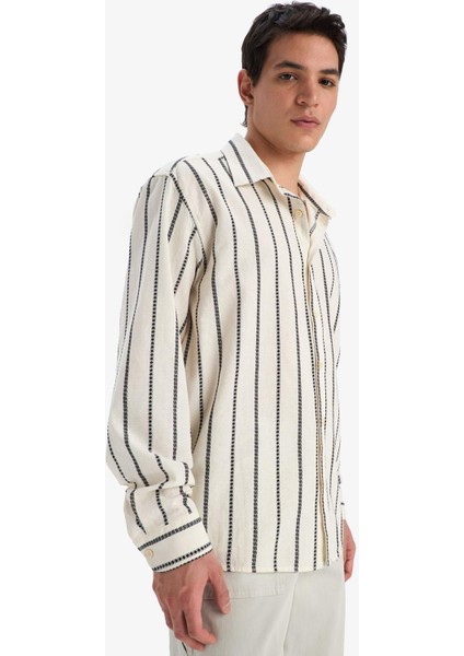%100 Pamuk Relax Fit Çizgili Uzun Kollu Gömlek E0302AX25SP