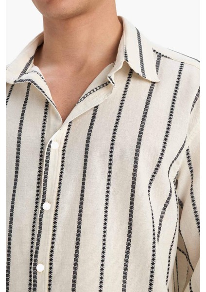 %100 Pamuk Relax Fit Çizgili Uzun Kollu Gömlek E0302AX25SP