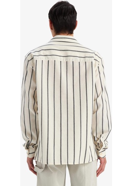 %100 Pamuk Relax Fit Çizgili Uzun Kollu Gömlek E0302AX25SP