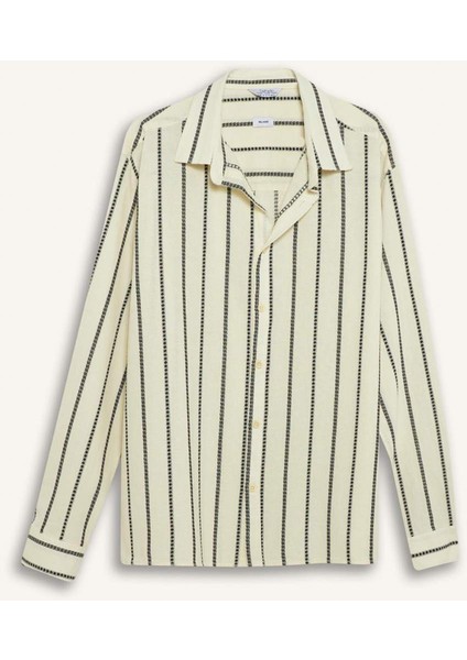 %100 Pamuk Relax Fit Çizgili Uzun Kollu Gömlek E0302AX25SP