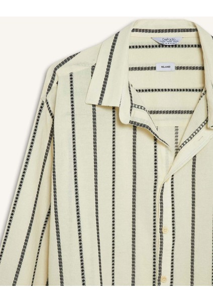 %100 Pamuk Relax Fit Çizgili Uzun Kollu Gömlek E0302AX25SP