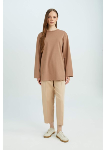 Regular Fit Bisiklet Yaka Basic Düz Uzun Kollu Tişört Tunik D4897AX24WN